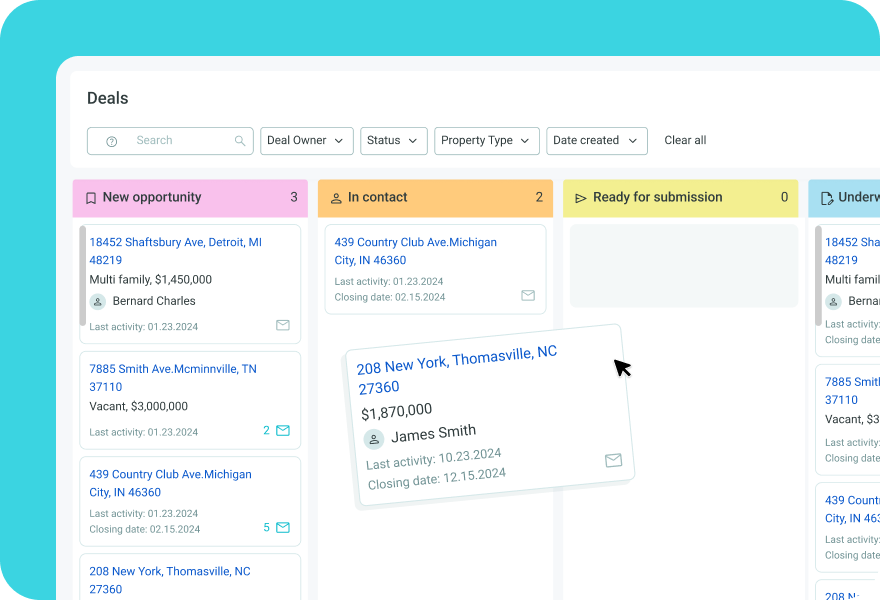 Deal management dashboard on LoanBase